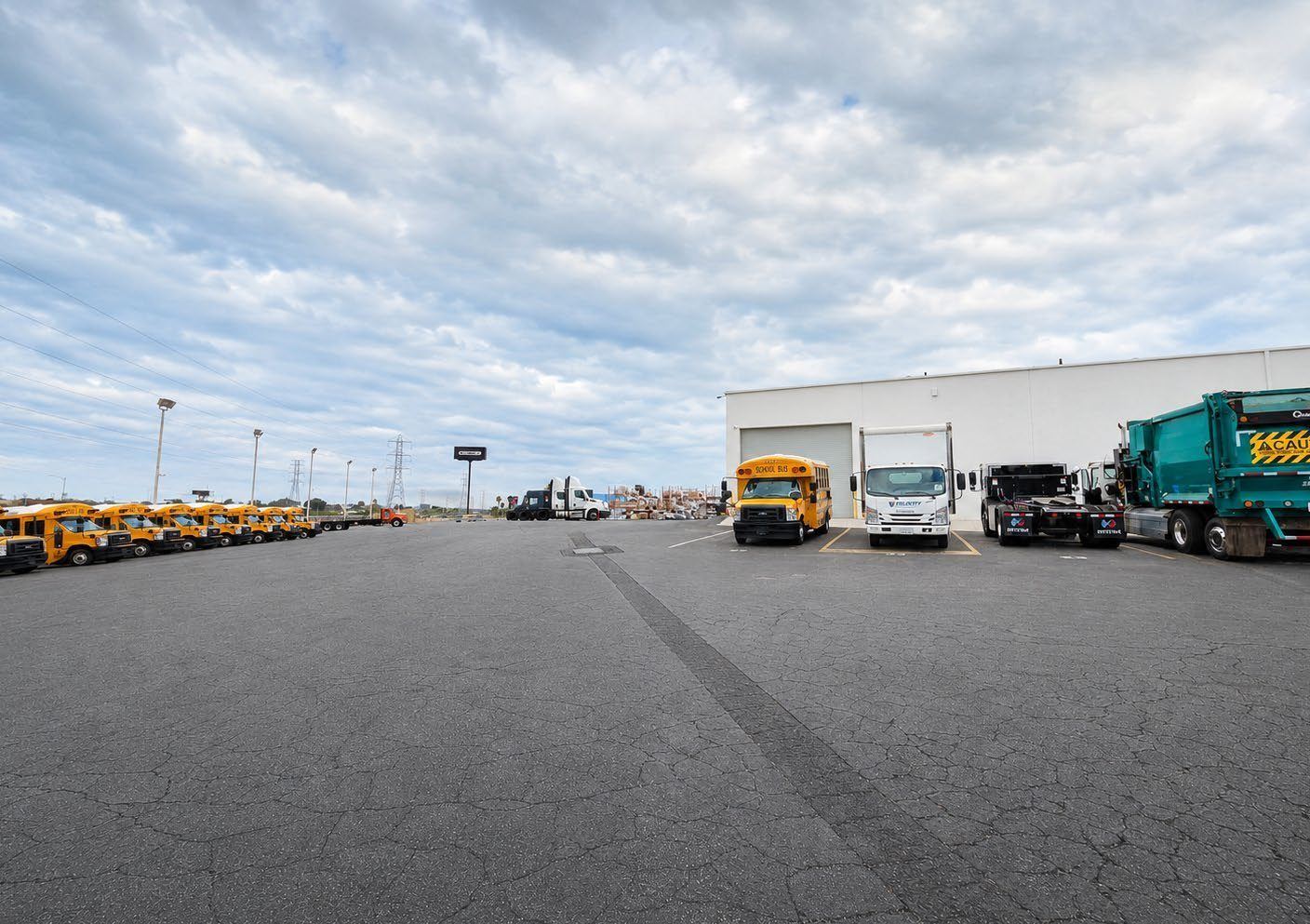 Fleet yard with buses and trucks